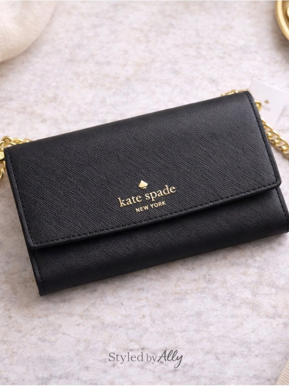 Kate Spade Saffiano Leather Wallet Crossbody Black NWT